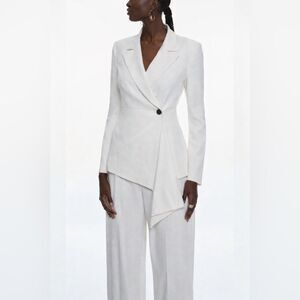 Karen Millen Petite Drape Detail Tailored Blazer – White, Asymmetrical Wrap Sz 4